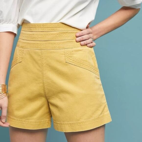 Anthropologie Hi-Rise Boardwalk Linen Blend Side Button Shorts In Mustard Size 4 - Picture 12 of 12